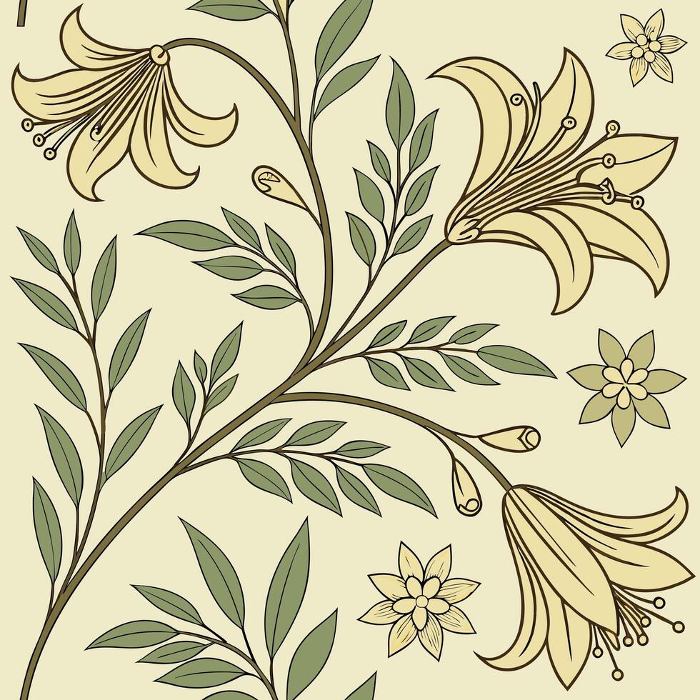 Seamless antique botanical illustration pattern design art vector