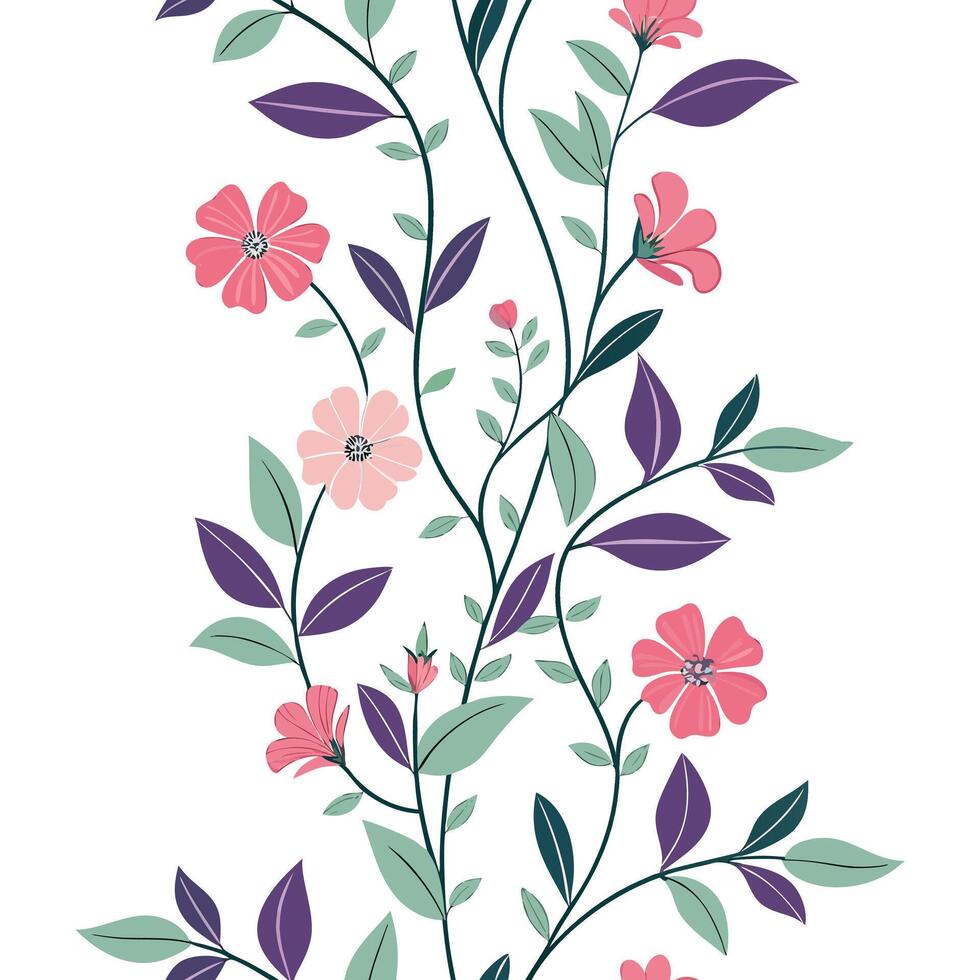 Seamless vertical floral vines climbing botanical design vector