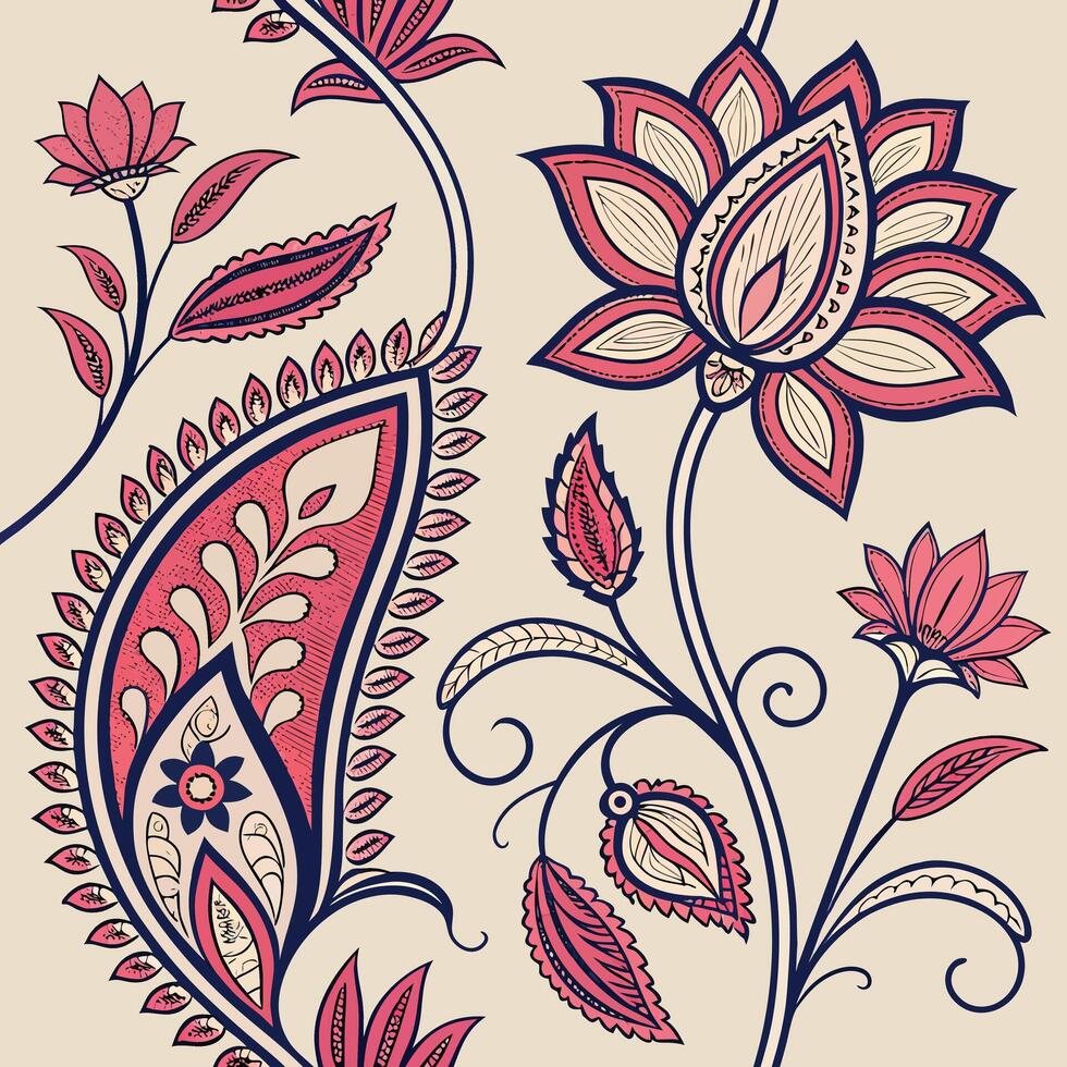 Seamless floral pattern with indian paisley and botanical motifs vector