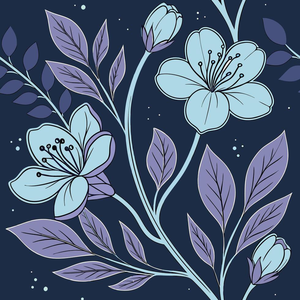 Seamless midnight bloom floral pattern dark background vector