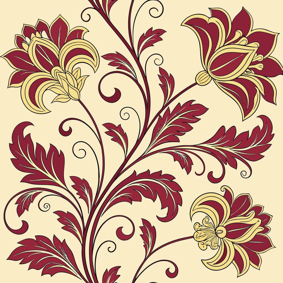 Seamless baroque floral damask pattern in elegant style vector