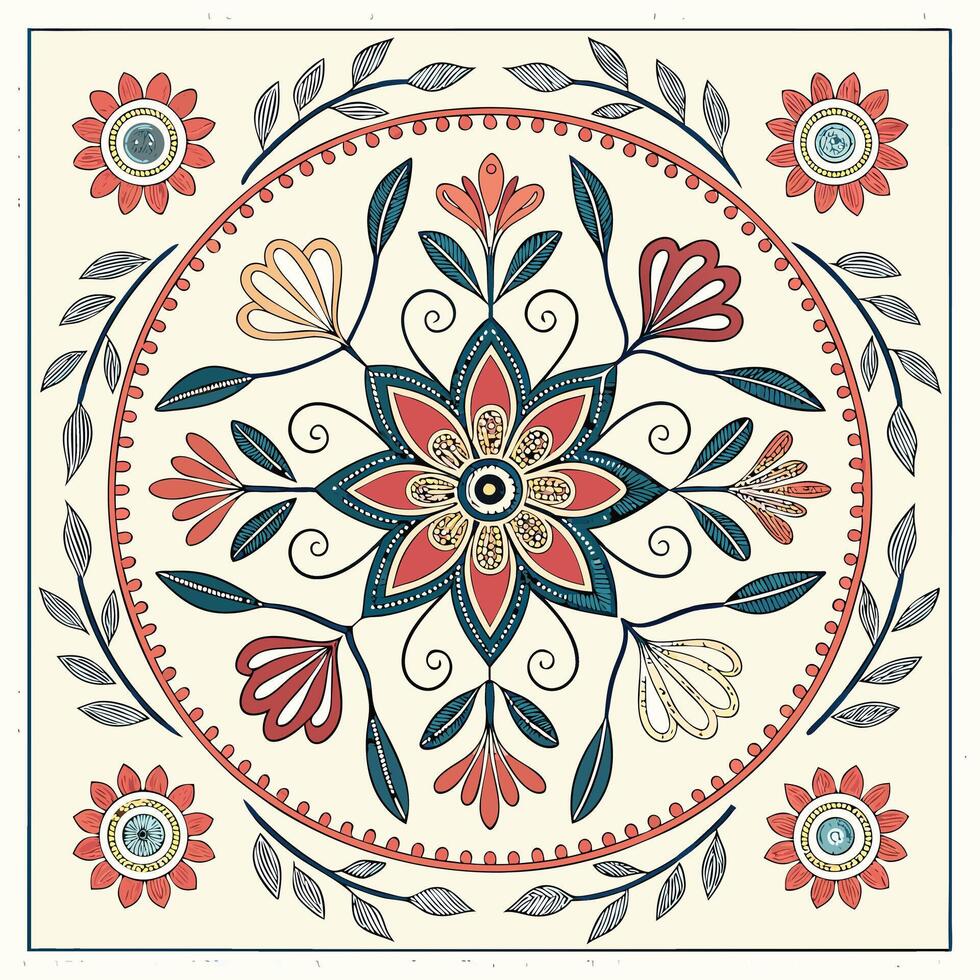 Seamless embroidered mandala floral design for textile design vector