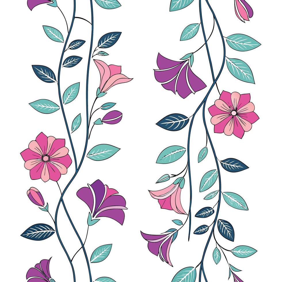 Seamless pattern of vertical climbing floral vines vector
