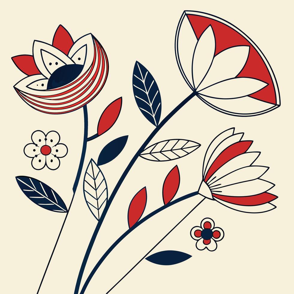 Abstract bauhaus style flower shapes graphic design vector