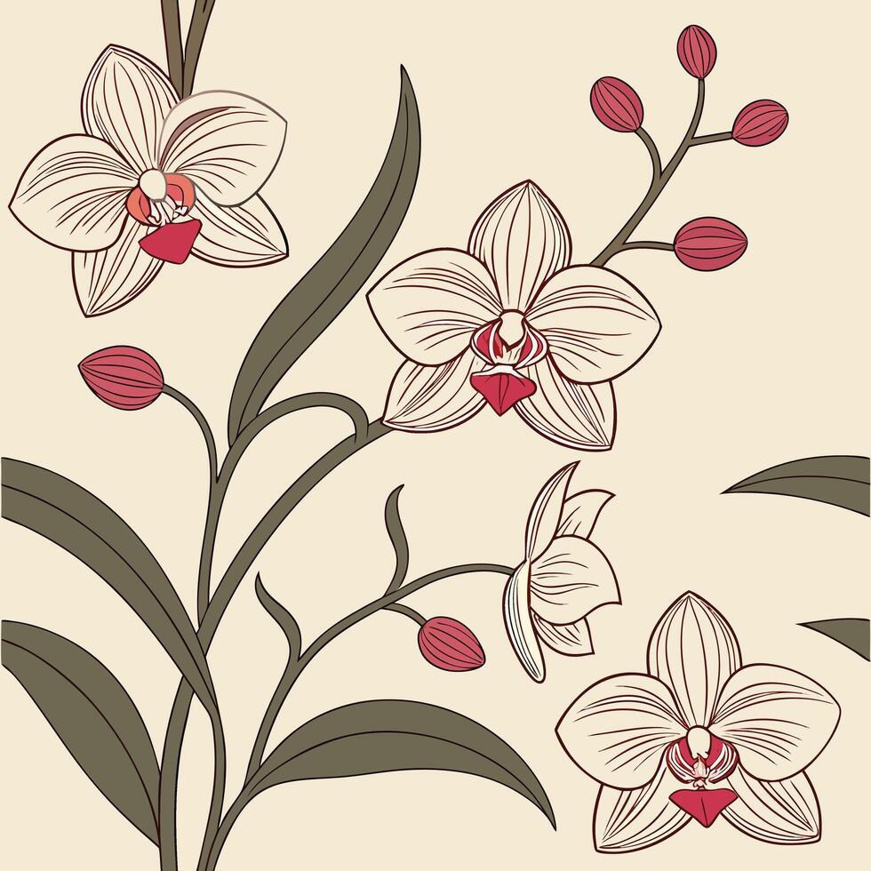 Elegant orchid repeat pattern for decorative wallpaper vector