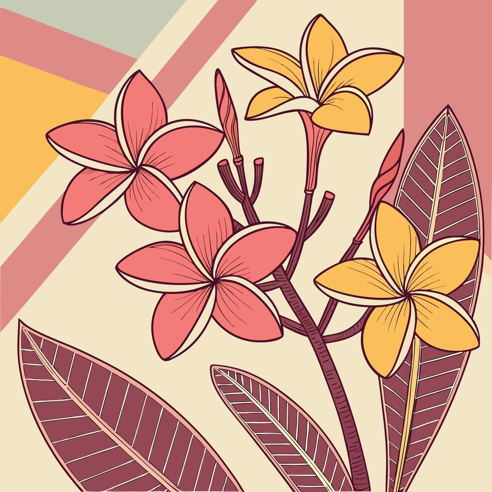 Vibrant tropical flowers with geometric design overlays Style vector
