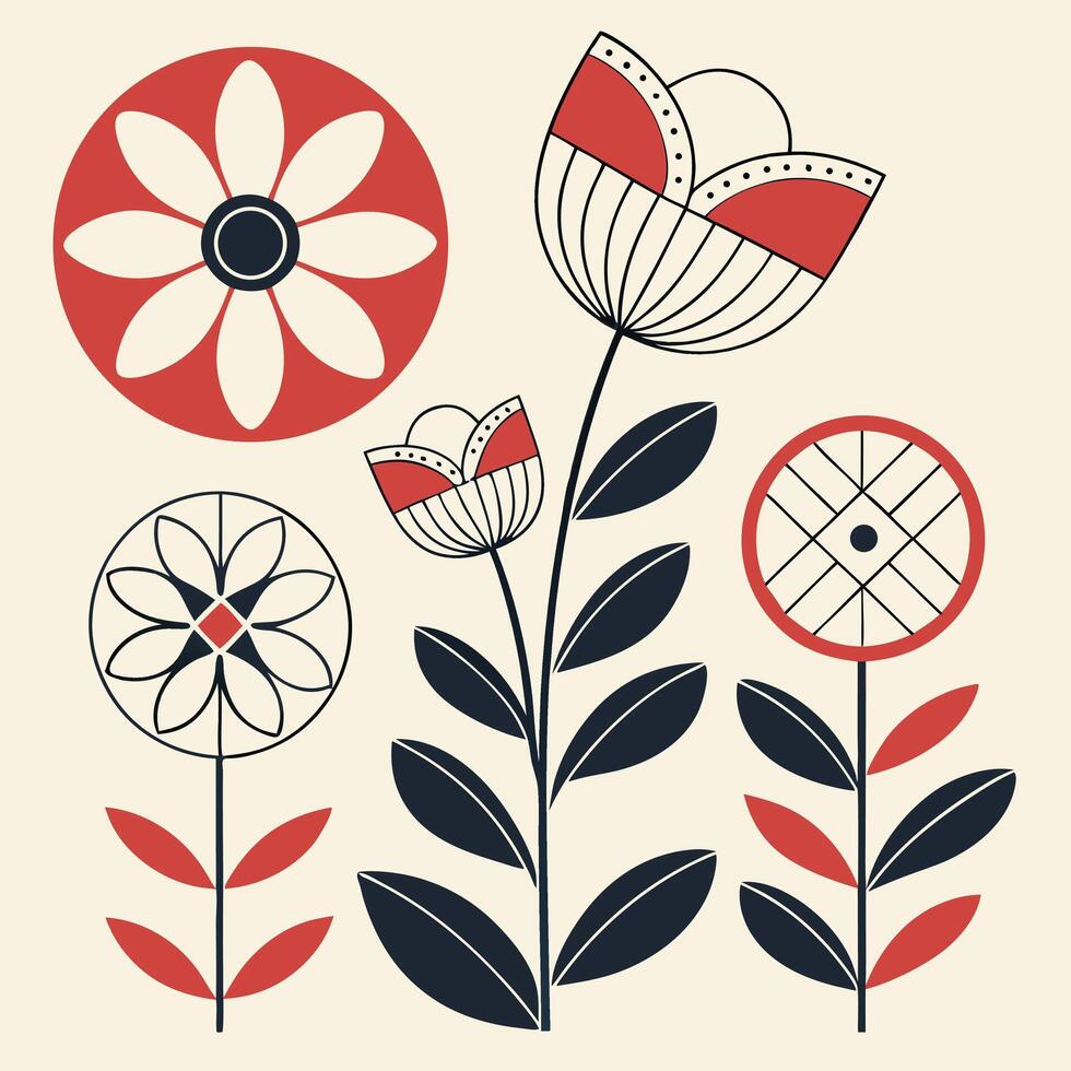 Bauhaus style abstract flower shapes graphic design vector