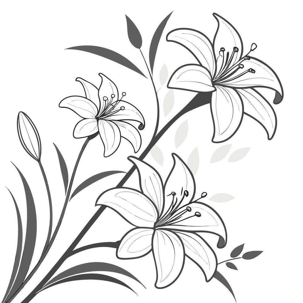 Elegant monochrome lily design with delicate linework vector
