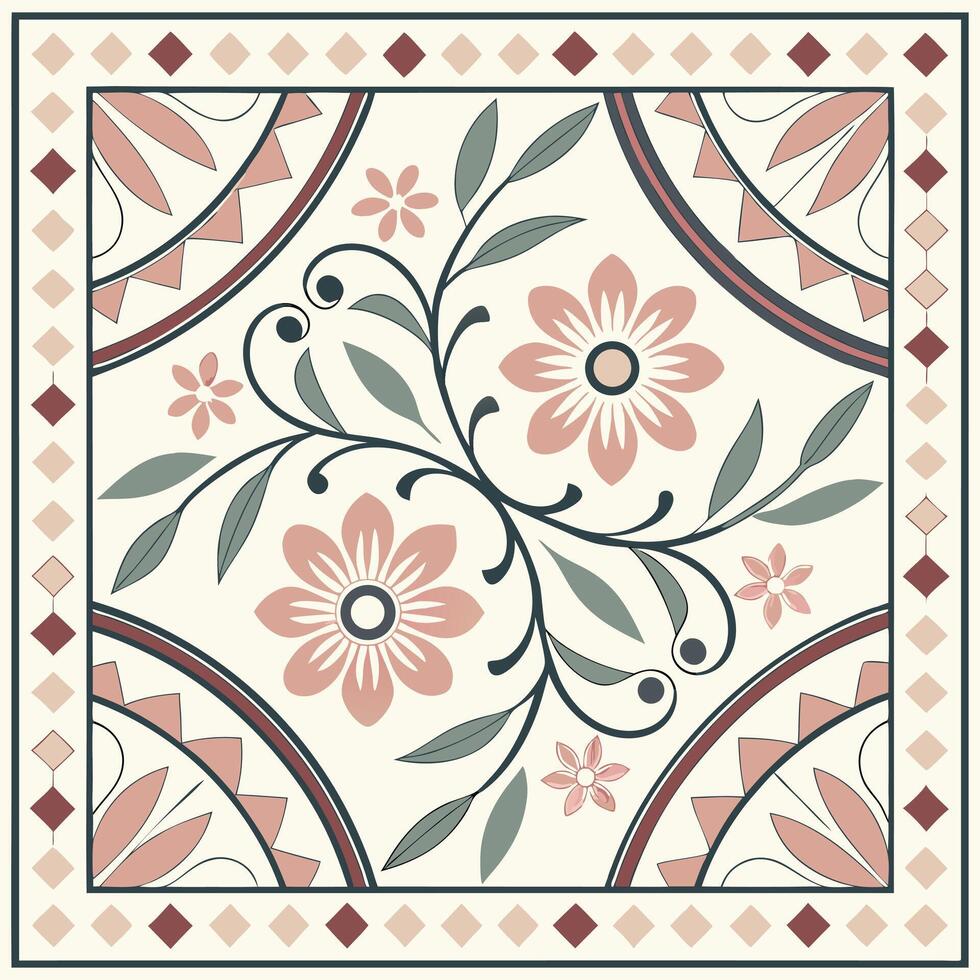 Seamless mediterranean floral mosaic tile pattern design vector