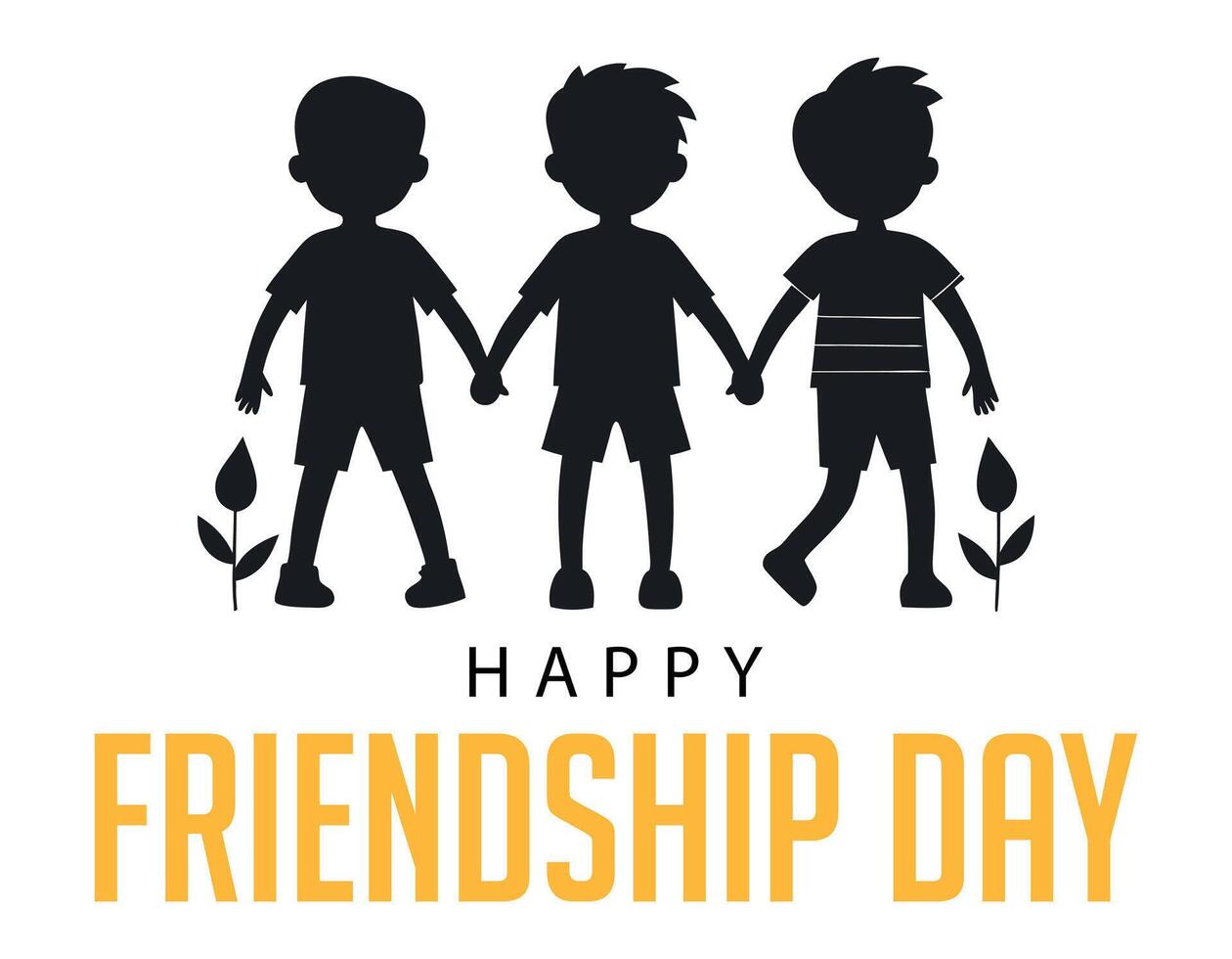 Celebrate the Spirit of Togetherness A Illustration Showcasing Three Boys Holding Hands Against a Clean White Background Marked by the Warm Inscription Happy Friendship Day vector