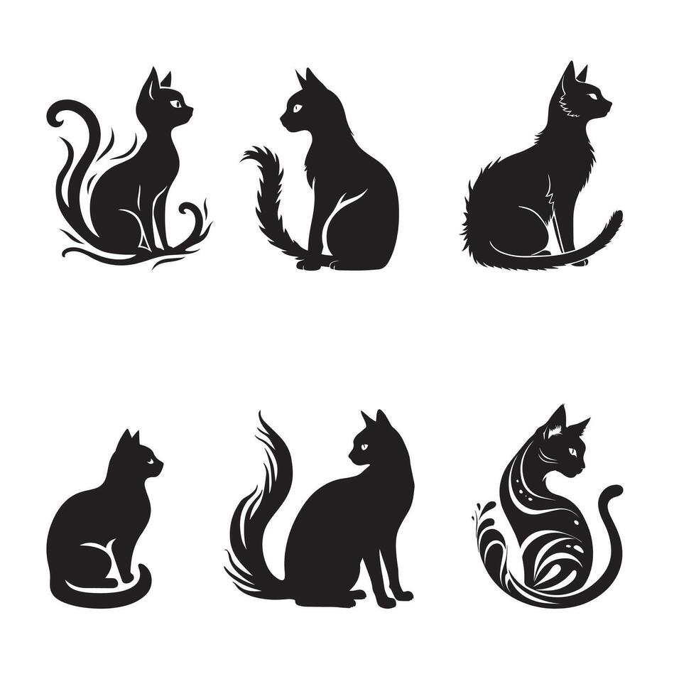 Black silhouettes of cats on white background vector