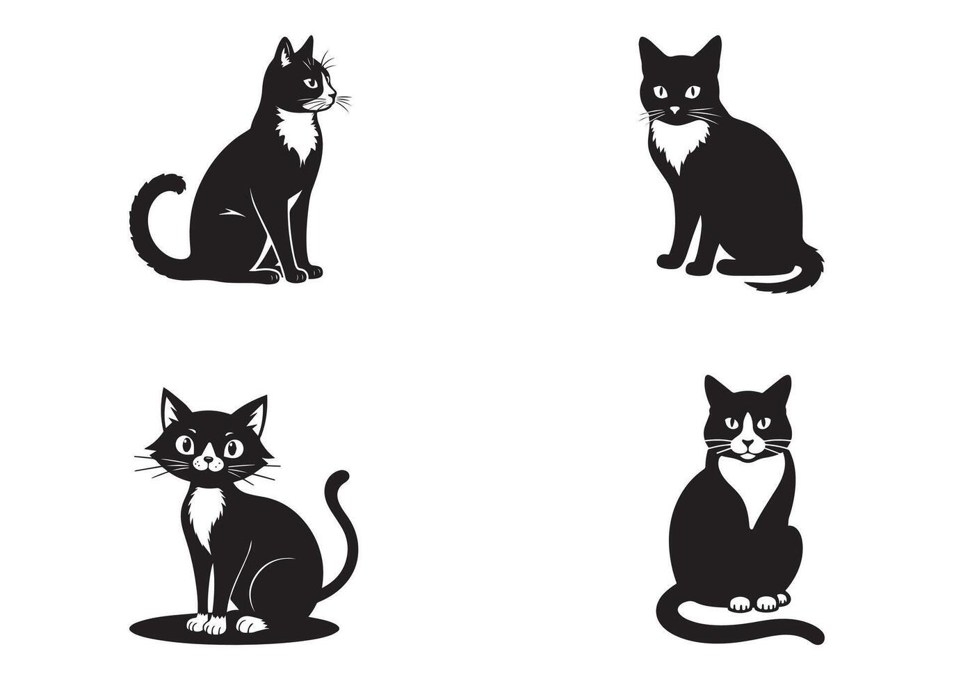 Black and white cat silhouettes set vector