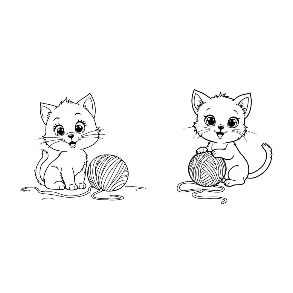 Two cartoon kittens playing with a ball of yarn vector