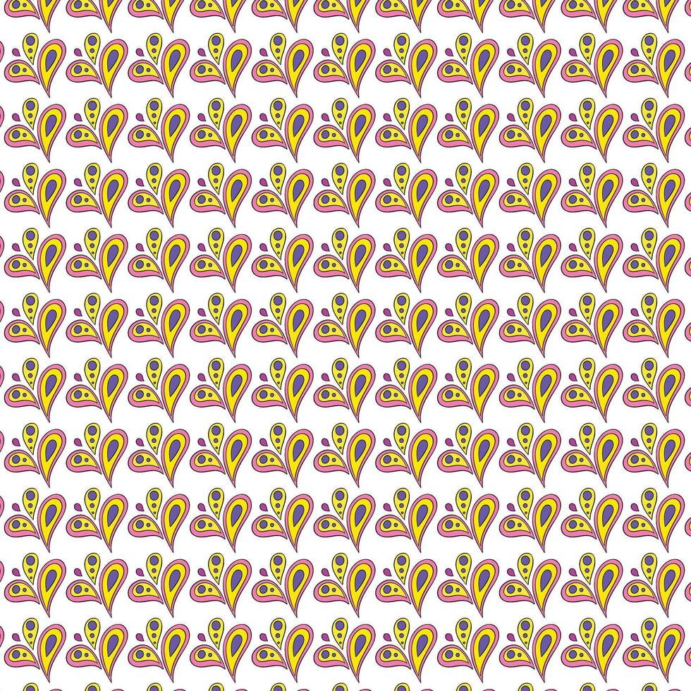 Playful Paisley Pattern in Bright Yellow, Purple, and Pink on White Background - A Colorful and Whimsical Seamless Design for Fabrics, Textiles, and Creative Projects vector