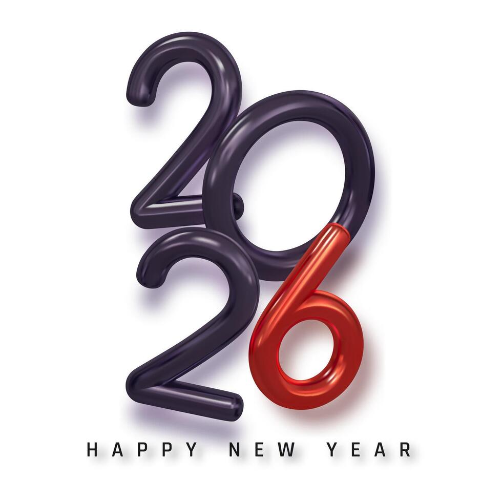 New Year 2026 Celebration With Modern 3D Typography on a Clean White Background. Minimalist Design Perfect for Holiday Greetings and Promotions. Illustration vector