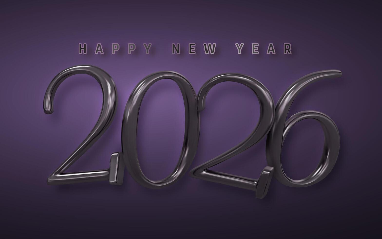 Dark 2026 Happy New Year Design With Elegant Glossy 3D Numbers On Purple Background. Ideal For Party Invitations, Holiday Cards, Or Web Banners. Illustration vector