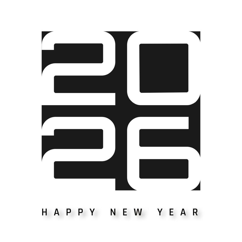 Modern 2026 New Year Design with Bold Geometric Digits in Black and White Minimal Style, Perfect for Greeting Cards, Posters, or Digital Art Illustration vector