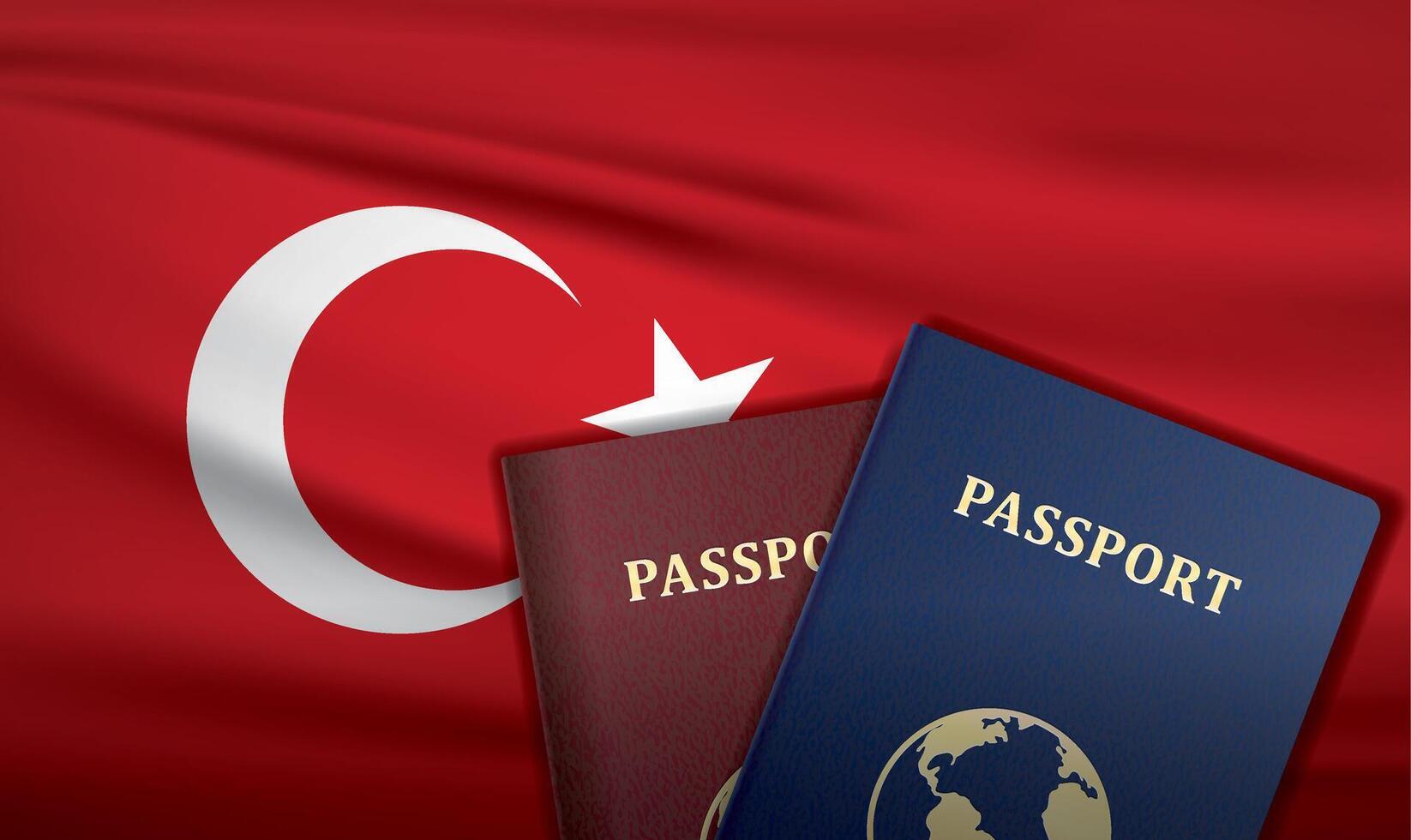Turkey Passport with flag of Turkey Background vector