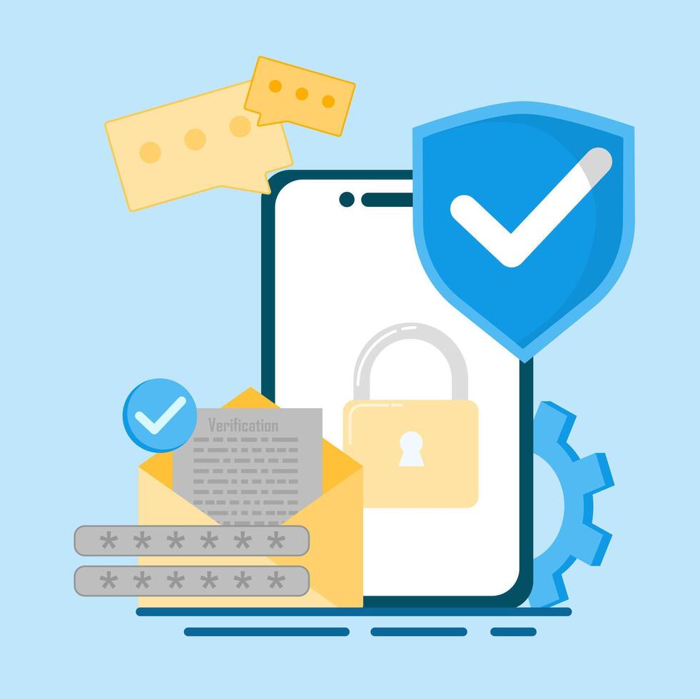 Mobile security concept with lock, padlock, and envelope vector