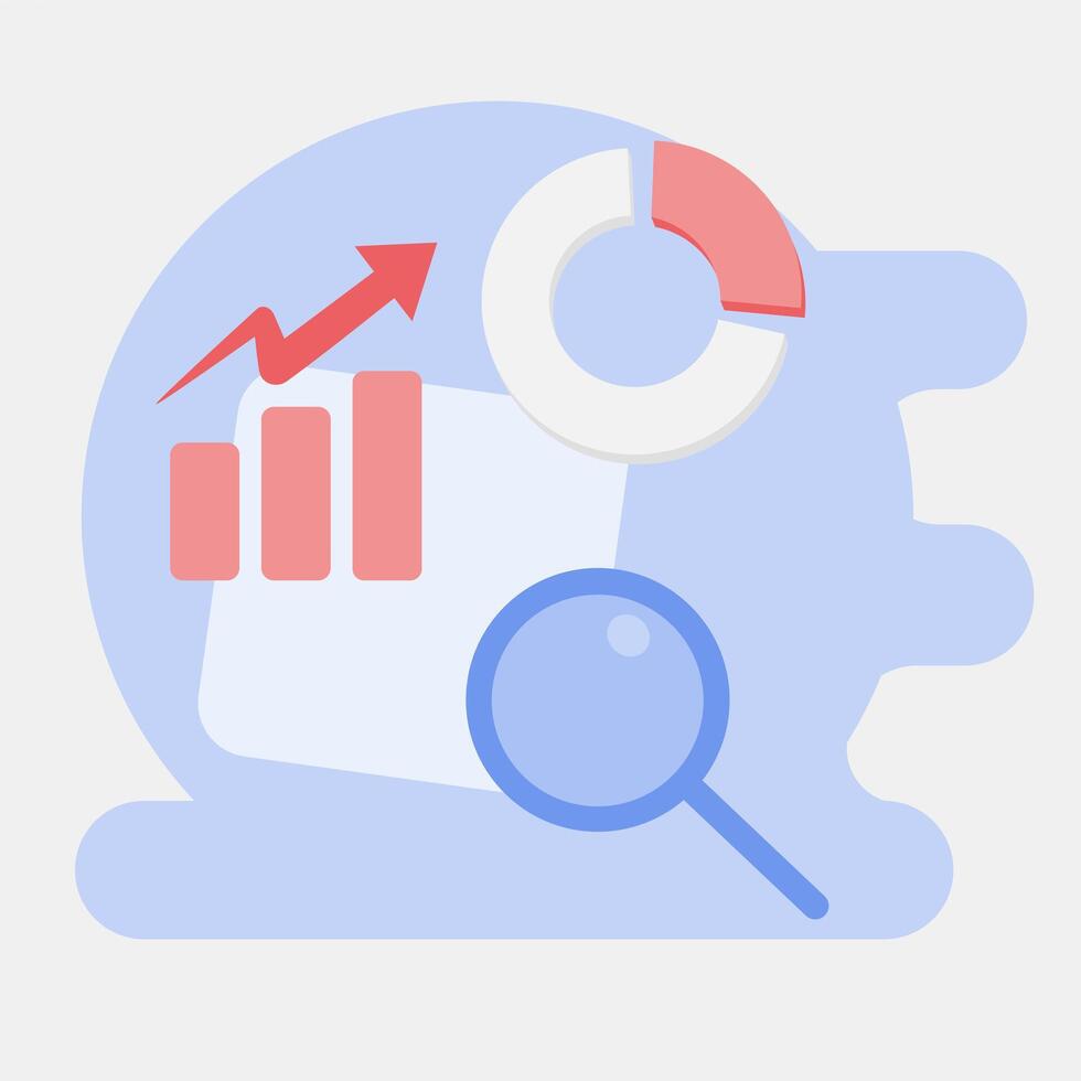 A graph, a magnifying glass and a pie chart vector