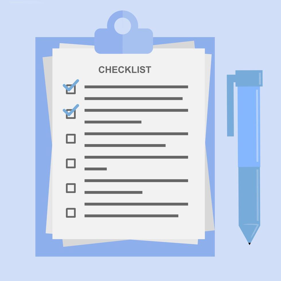 Checklist with pen and clipboard on blue background vector
