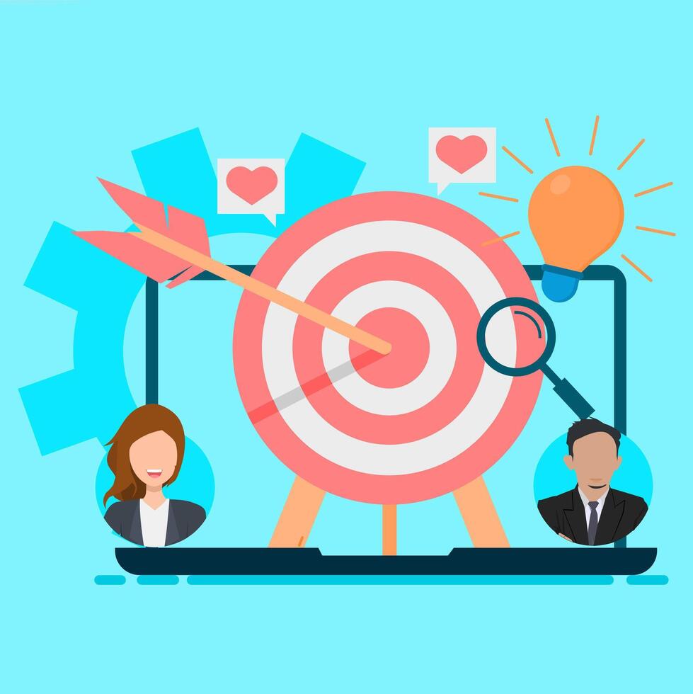 A laptop with a target and a business people vector