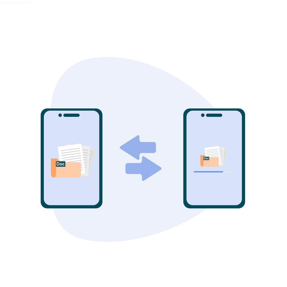 Two phones with a paper document on one and a paper document on the other vector