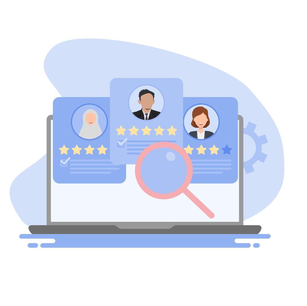Reviews on a laptop screen vector