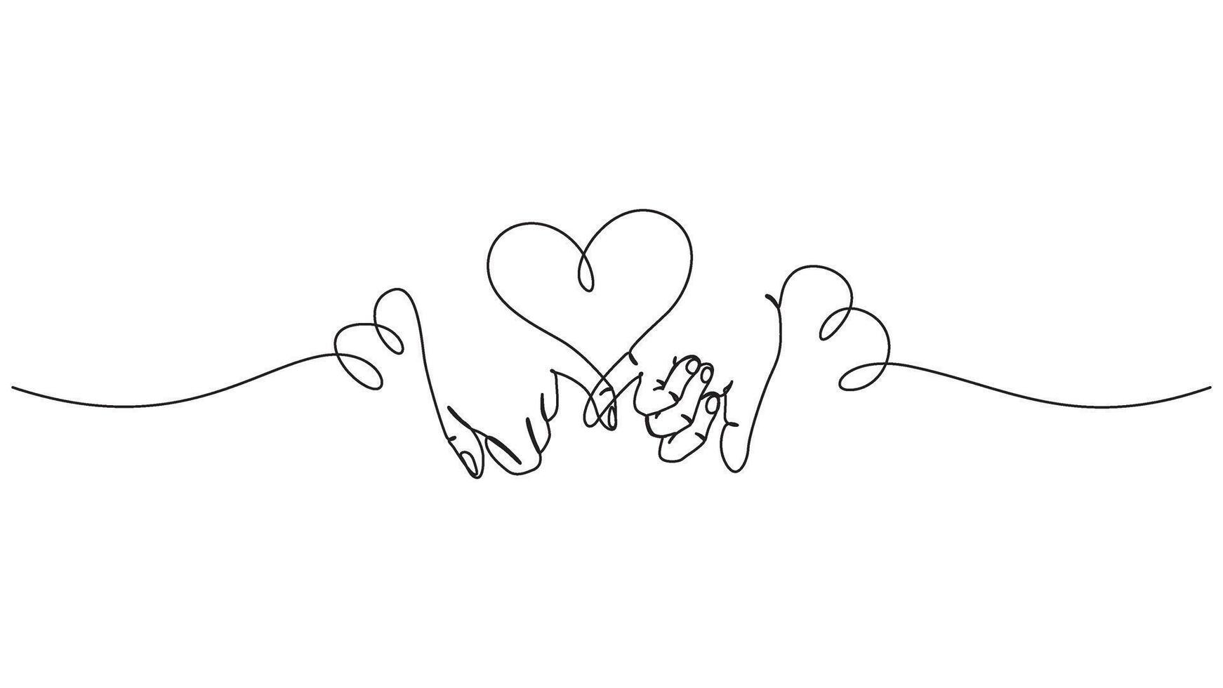 Minimalist line art of intertwined pinky fingers forming a heart shape symbol vector