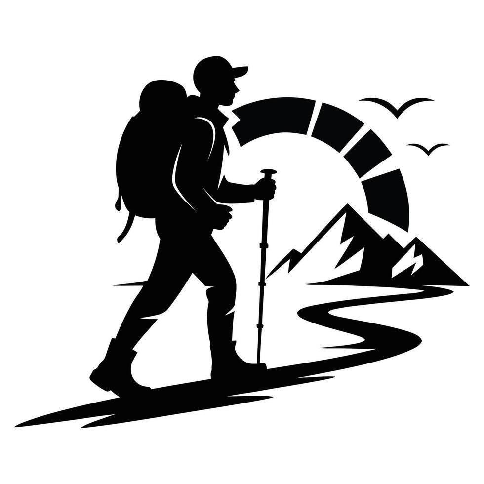 Mountain Hiker Silhouette Design. vector