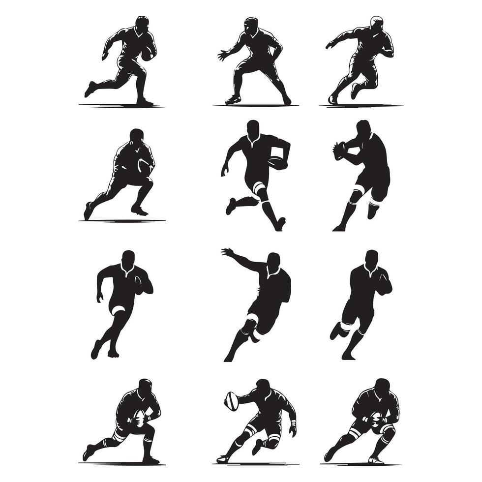 Rugby Player Silhouettes Set. vector