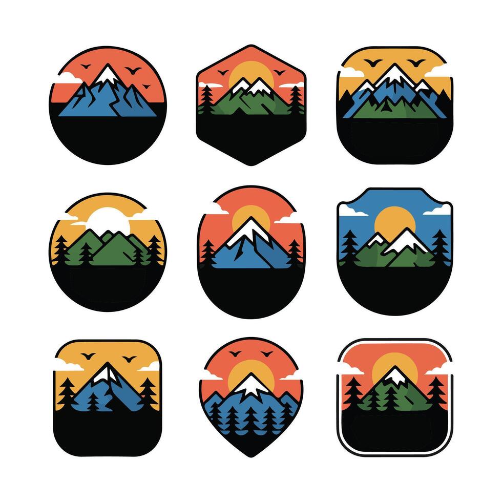 Flat Style Hiking and Camping Badge Collection. vector