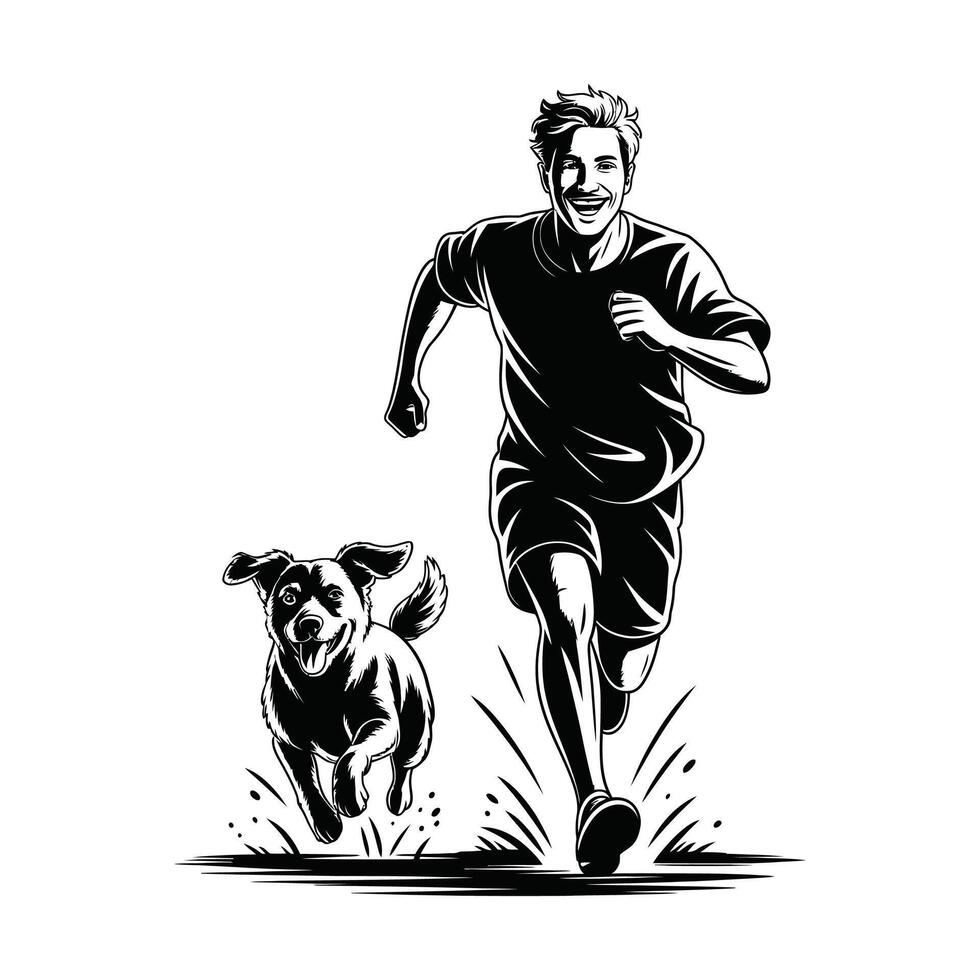 Runner and Dog Silhouette. vector
