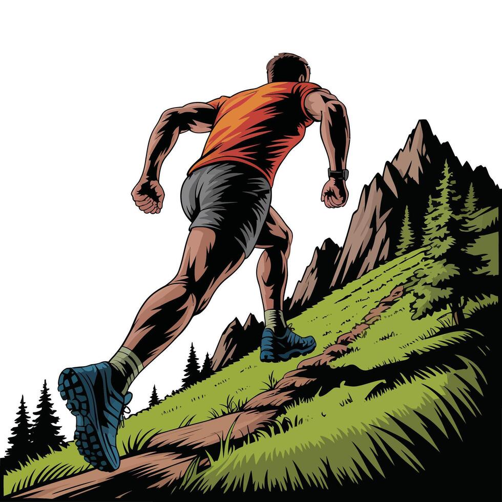 Rear View Trail Running. vector