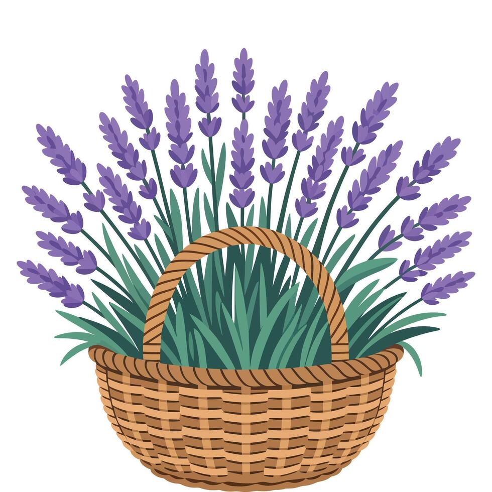 Rustic Lavender Basket Flat Design Art. vector