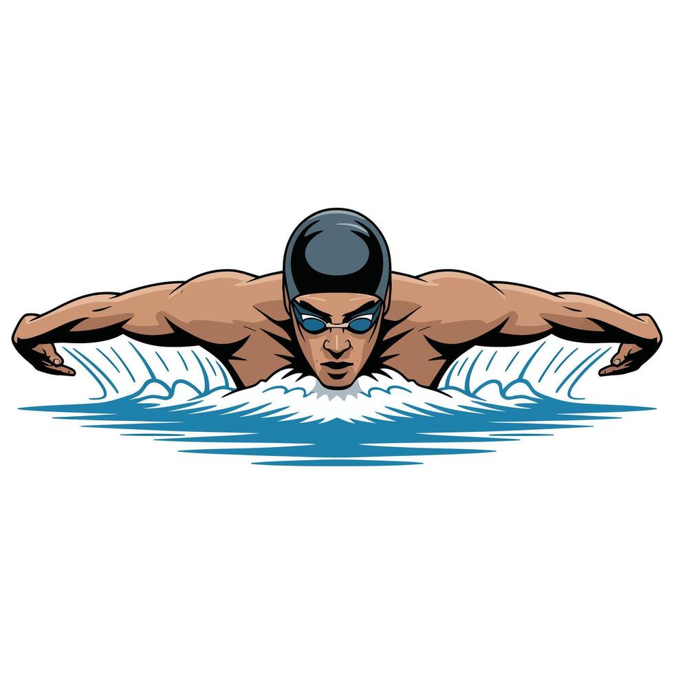 Dynamic Butterfly Stroke Swimmer Illustration. vector