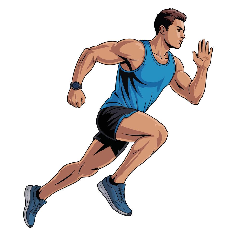 Sporty Man Running Side View. vector