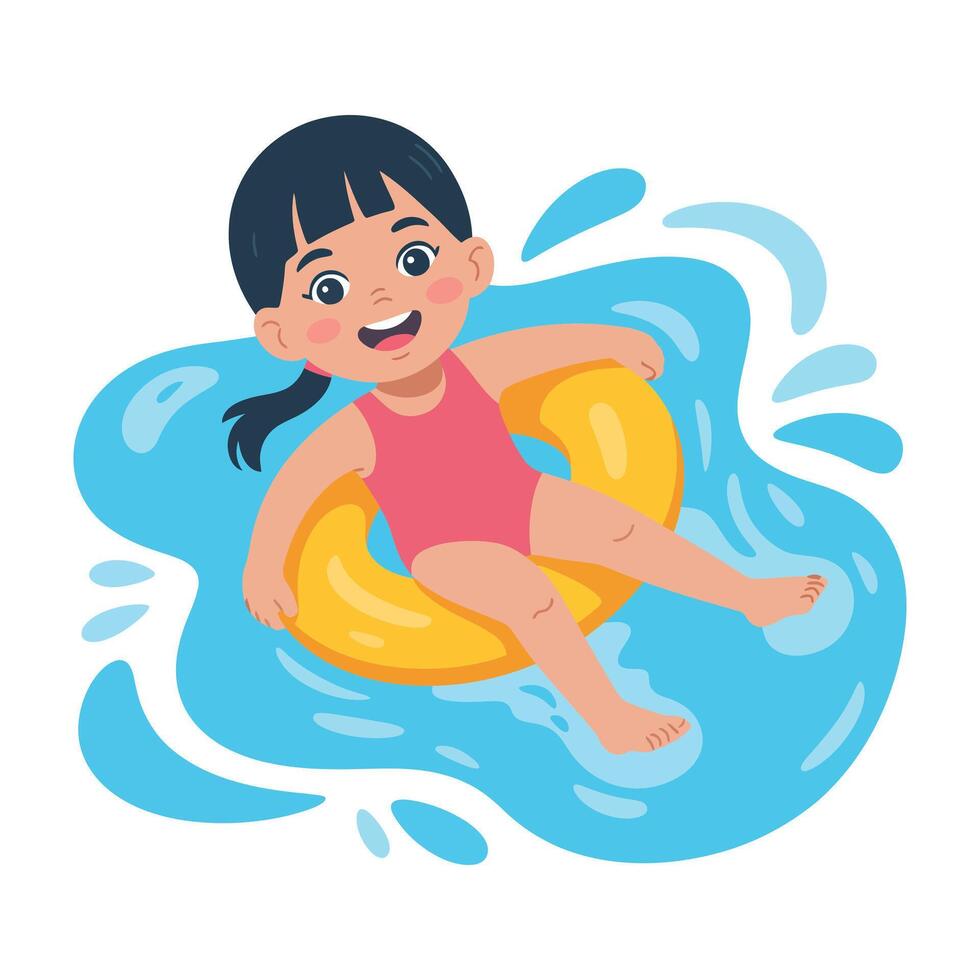 Flat Design Kid Swimming Illustration in Pool. vector