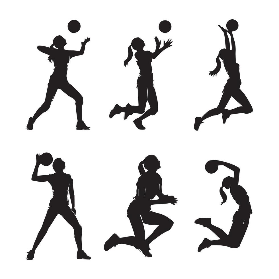 Dynamic Volleyball Silhouettes in Action. vector