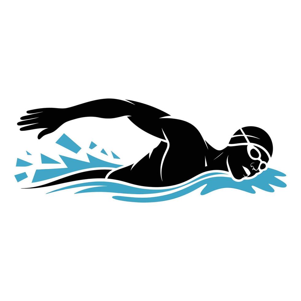 Swimming Pose Silhouette with Water Splash. vector