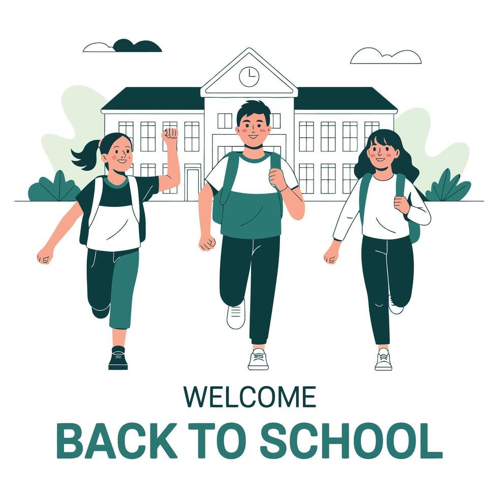 Back to school banner with three students running vector