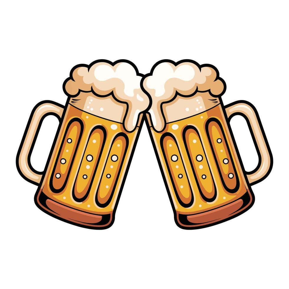 Two mugs of beer on a white background vector