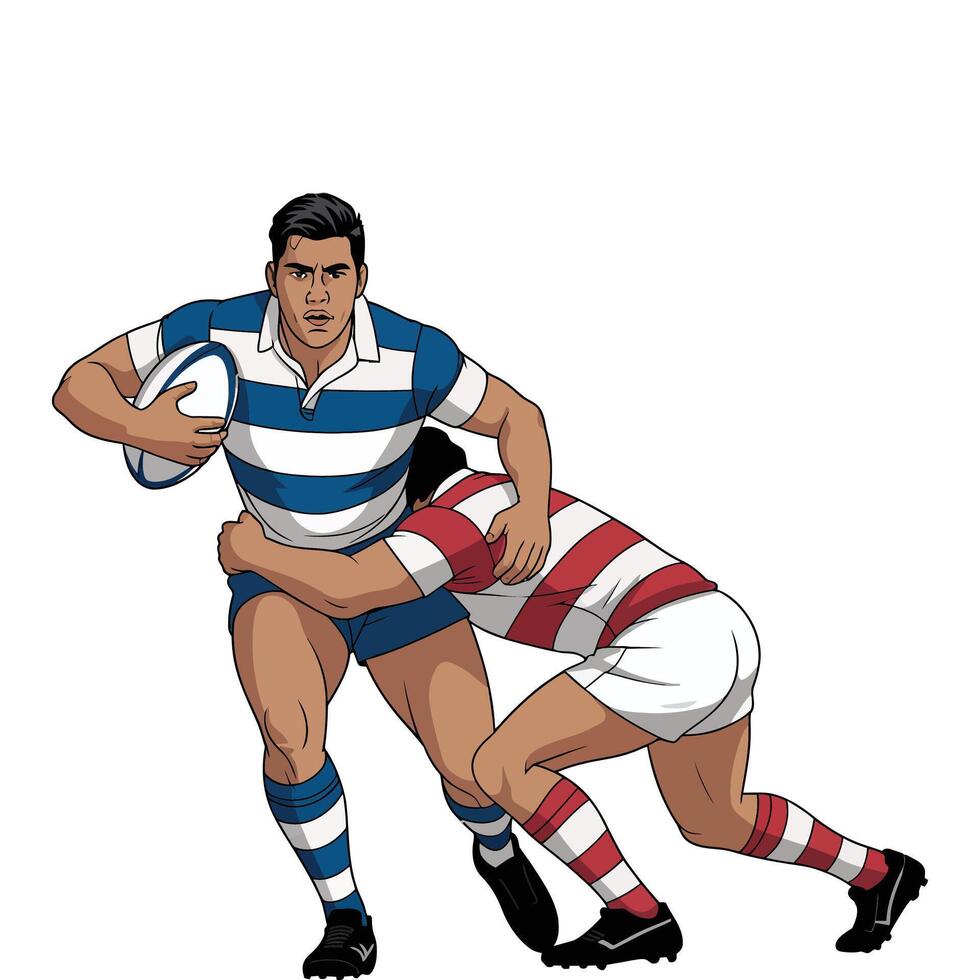 Flat Design Rugby Players in Action. vector