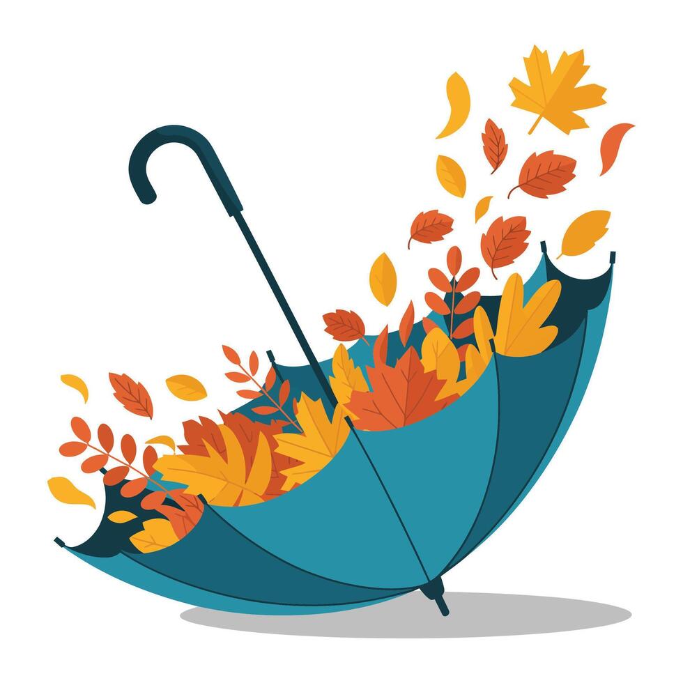 Flat Design Umbrella Overflowing with Fall Foliage. vector