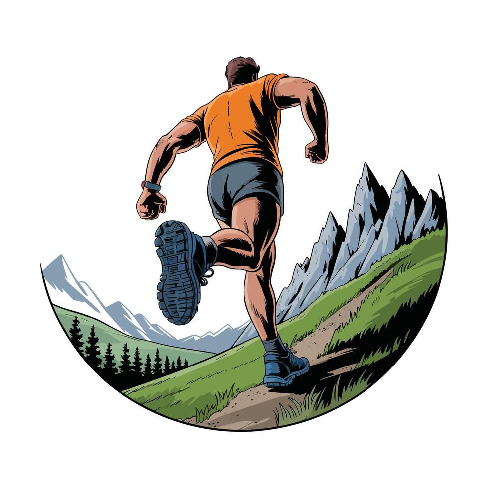 Trail Running Art with Bold Comic Style. vector