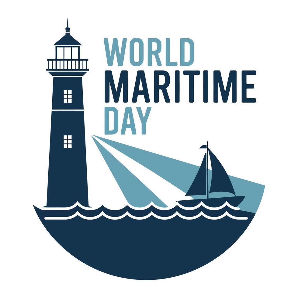 World maritime day logo with a lighthouse and sailboat vector