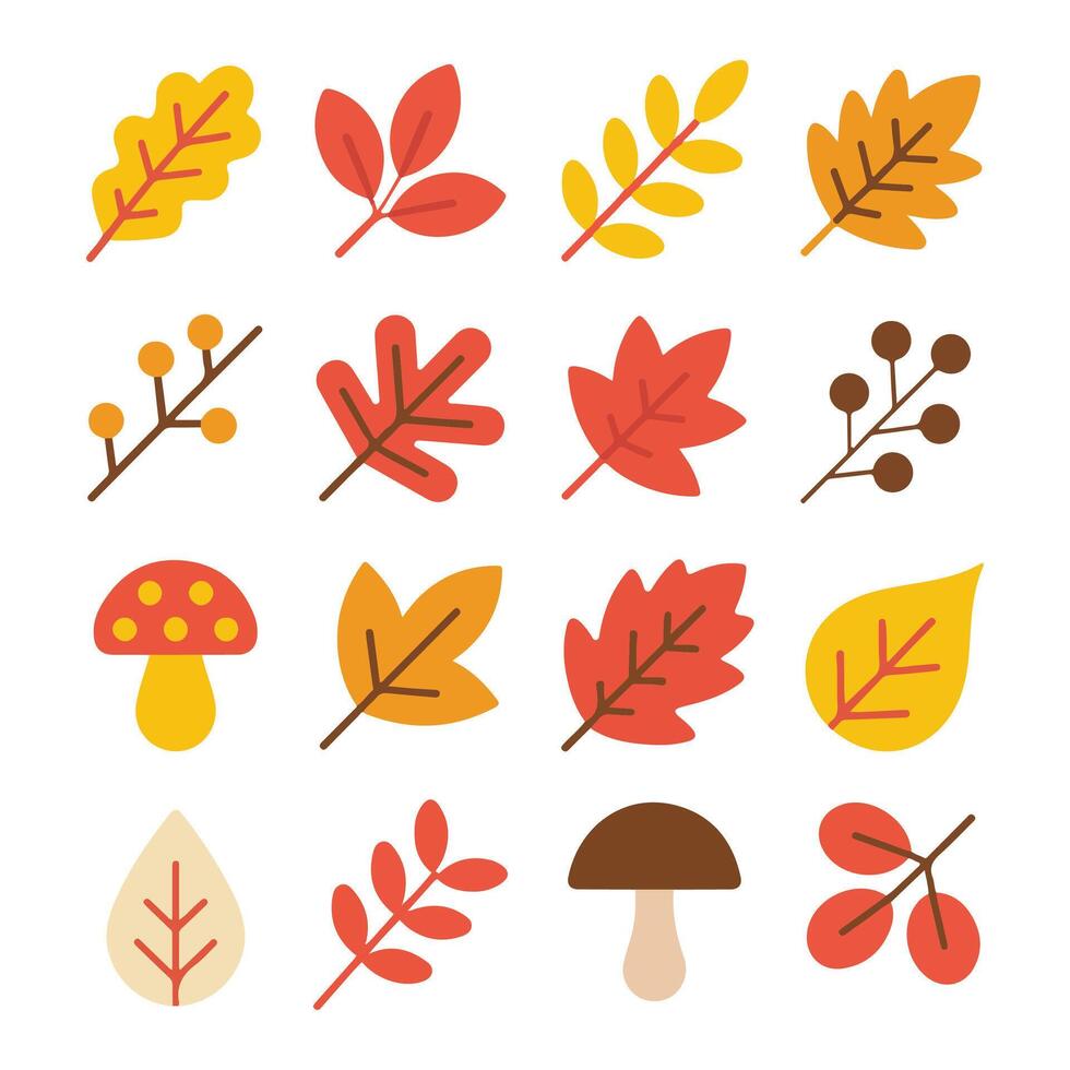 Flat Autumn Leaf Icons Set. vector