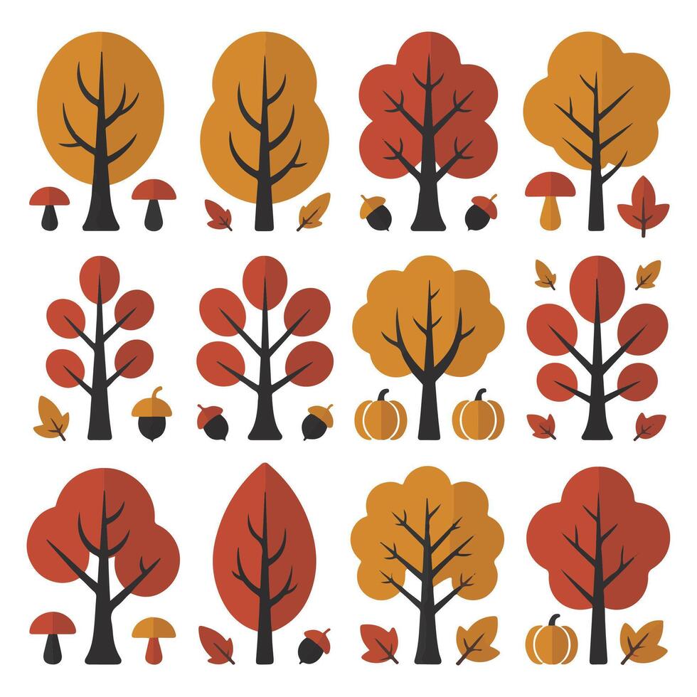 Flat Autumn Trees Set. vector