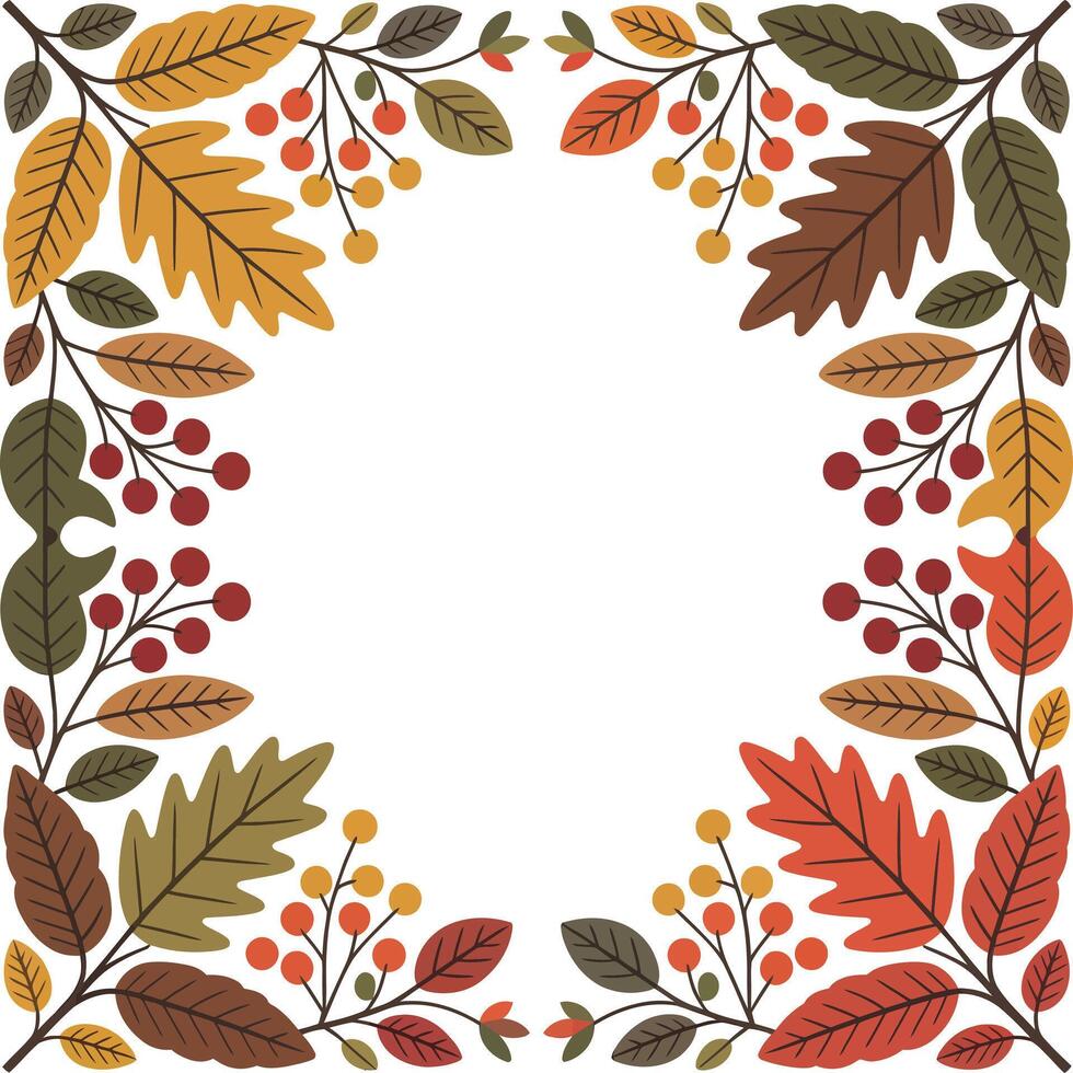 Autumn leaves and berries frame for your text vector