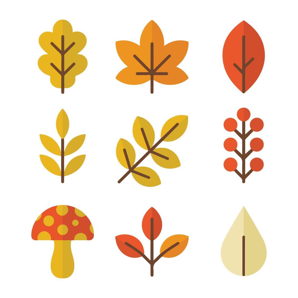 Minimalist Autumn Icons in Flat Style. vector
